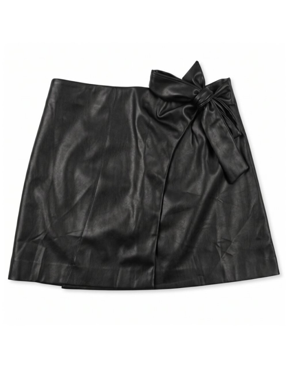 MNG Faux Leather Wrap Mini Skirt Black Size S